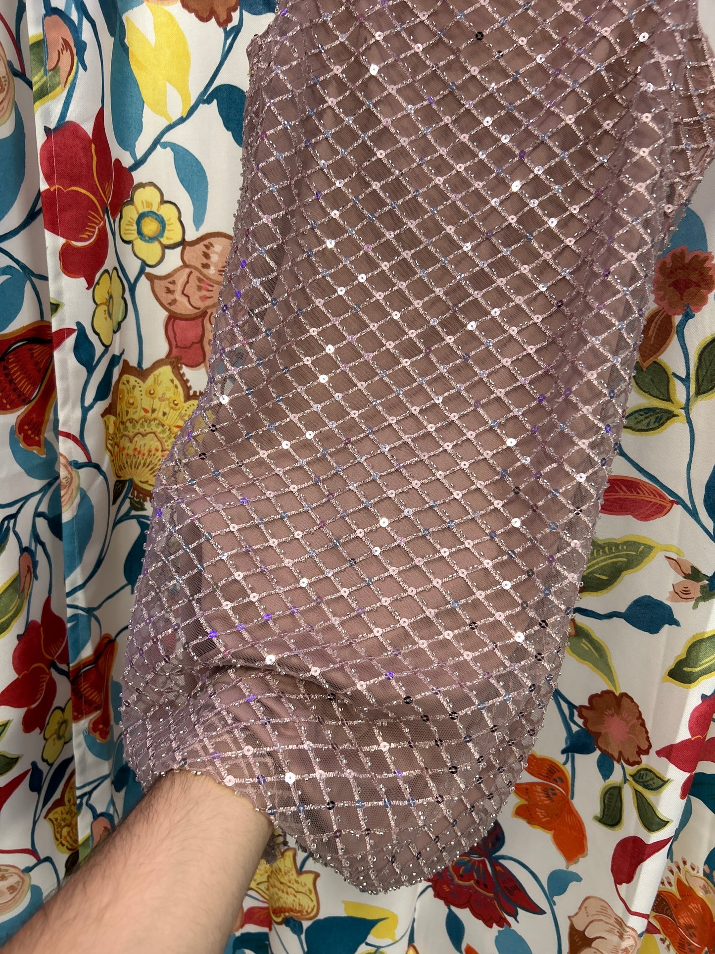 Salmon pink sparkly mesh and sequins dress
