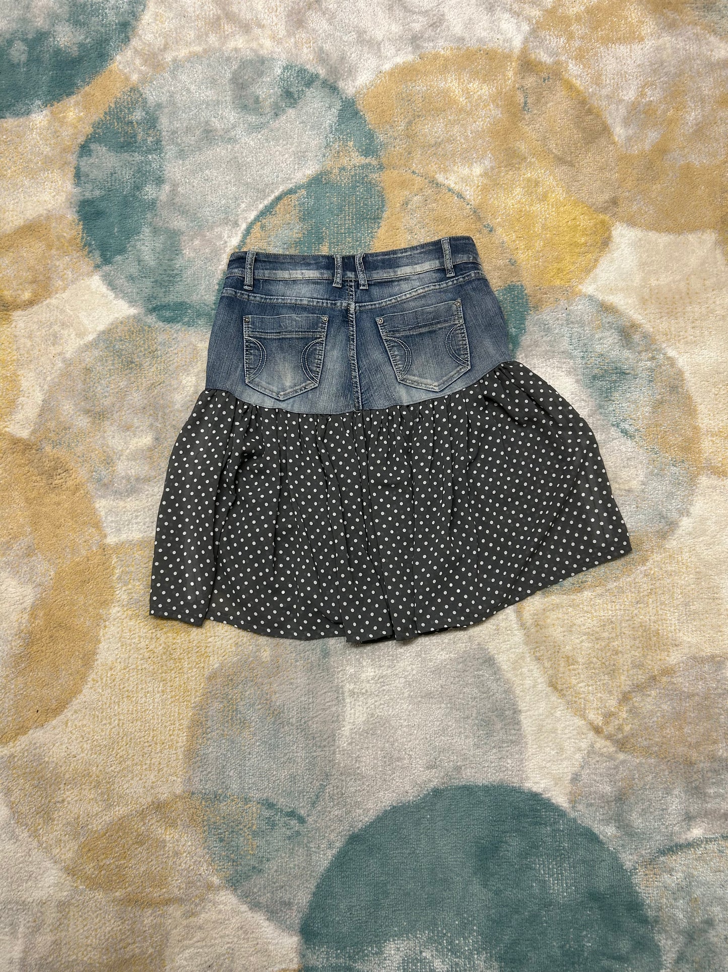 Y2k denim polka dot mesh skirt