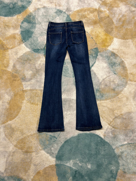 Dark denim wide leg elastic pants