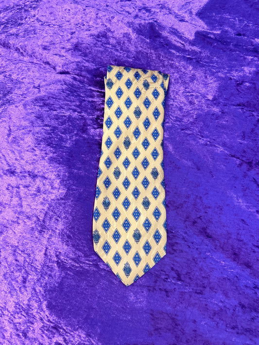 Pierre Cardin Yellow and Blue Patterned Silk Tie