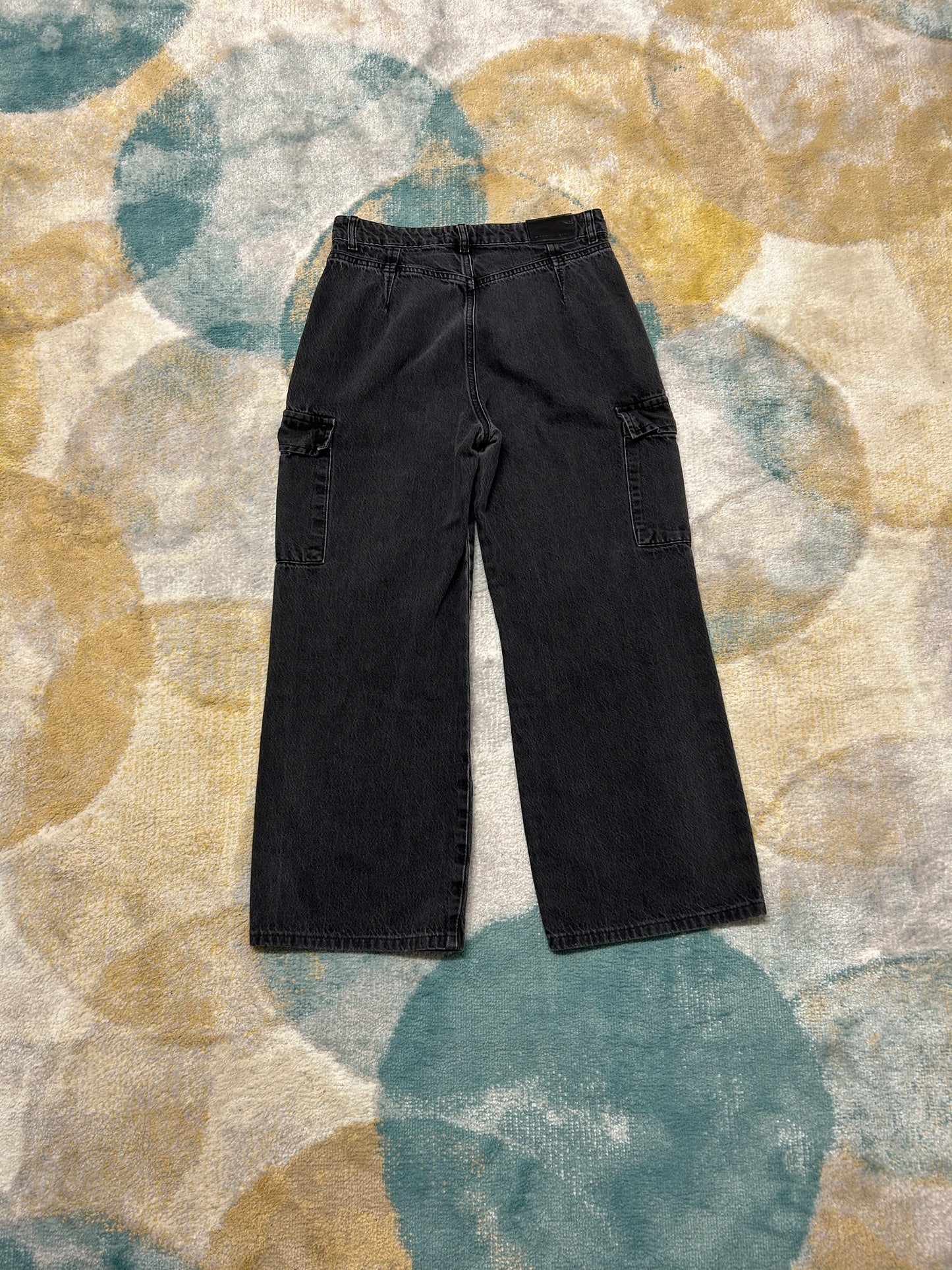 Black denim wide leg y2k cargo pants
