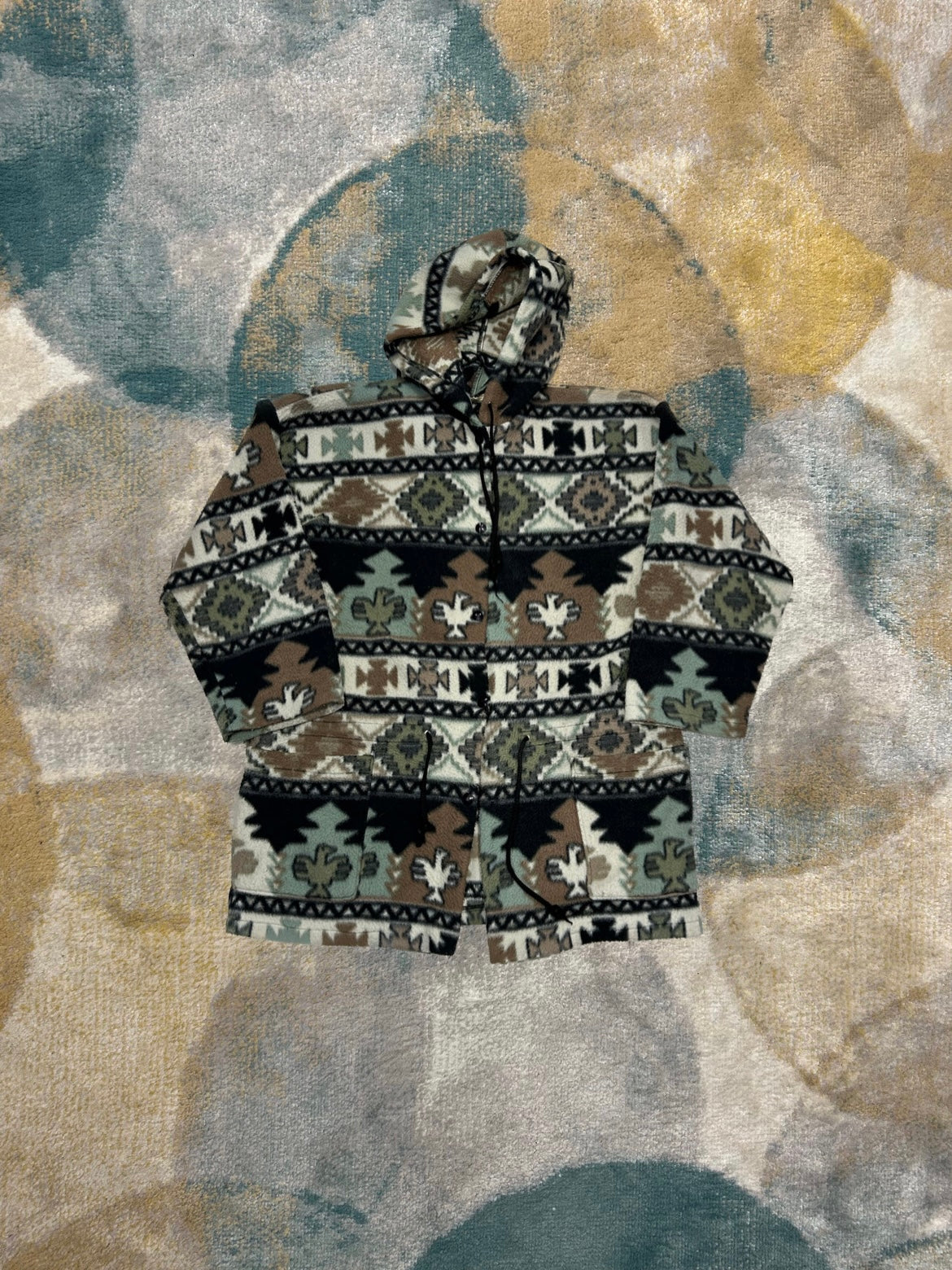 Mint Green Brown White and Black Patterned Fleece