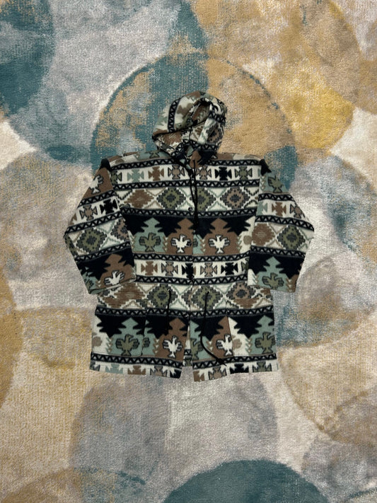 Mint Green Brown White and Black Patterned Fleece