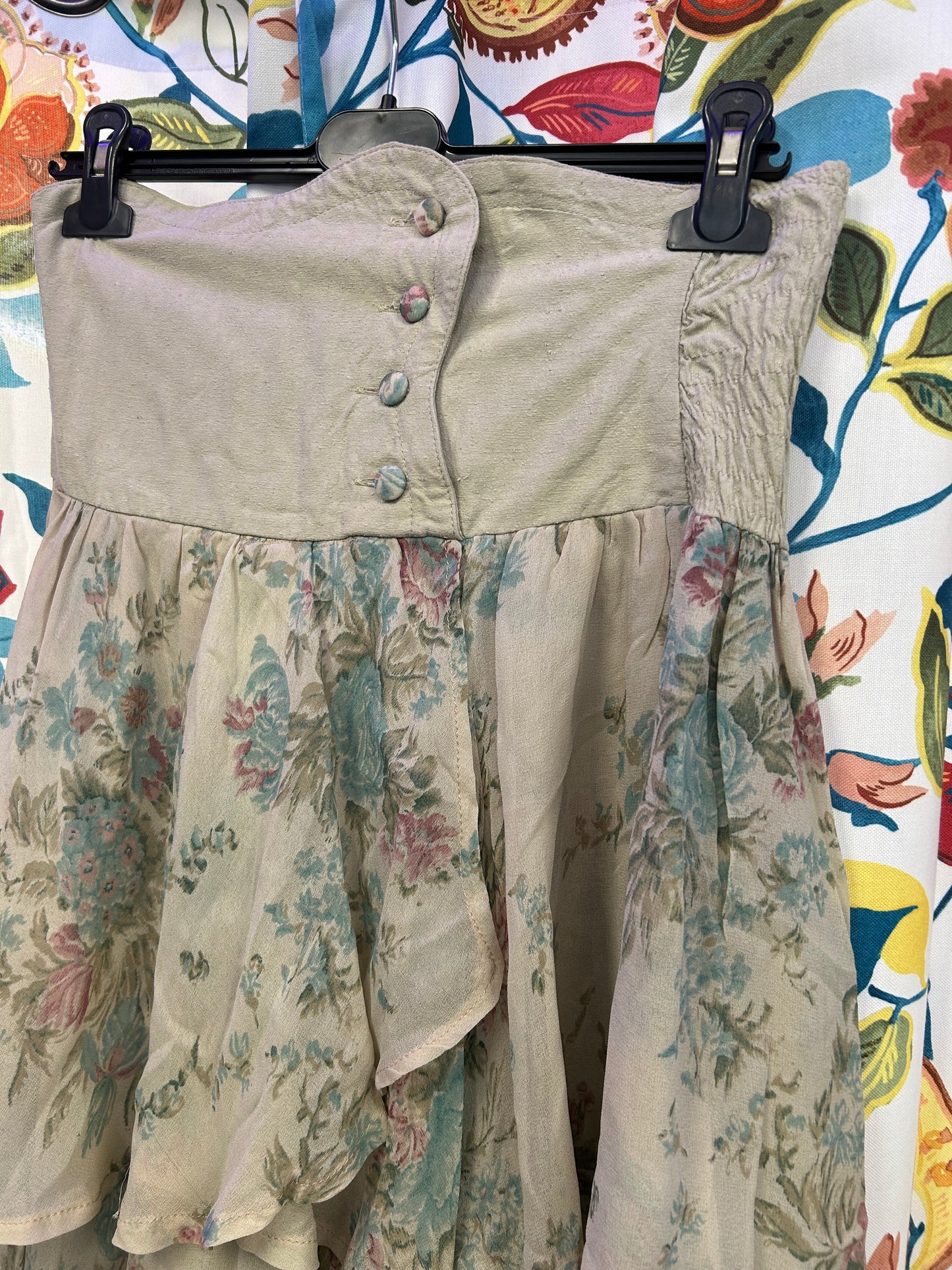 Y2k layered beige midi floral skirt
