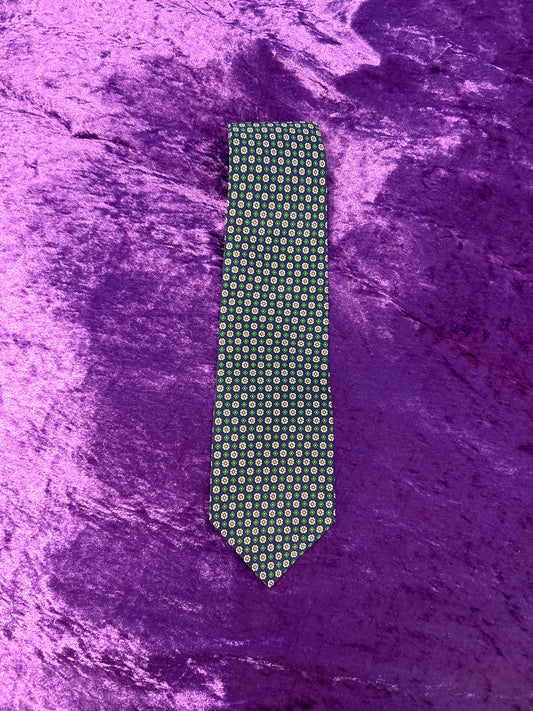 Blue and Green Floral Patterned Silk Tie