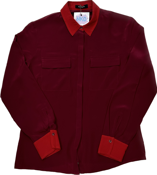 Burgundy Silk Long Sleeve Shirt