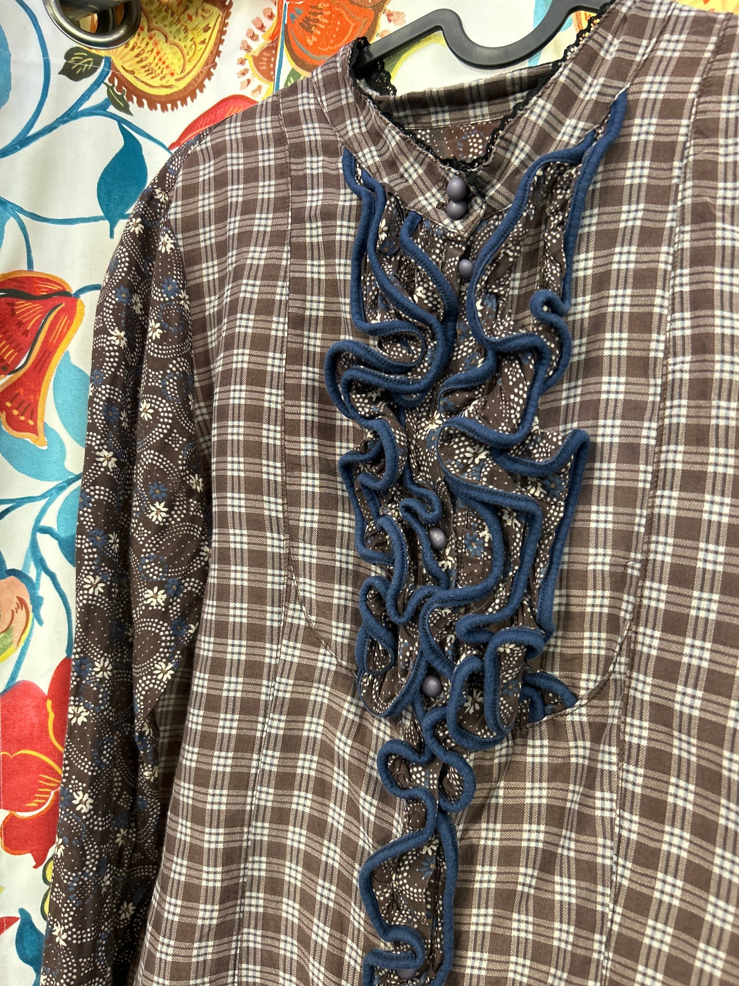 Y2k brown and blue crazy detailing shirt