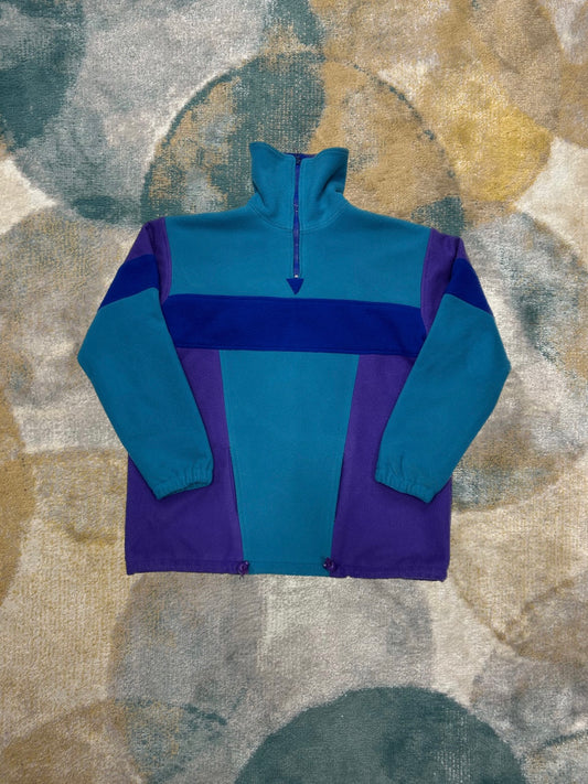 Petrol Blue and Purple Retro Heavy Fleece Half-Zip