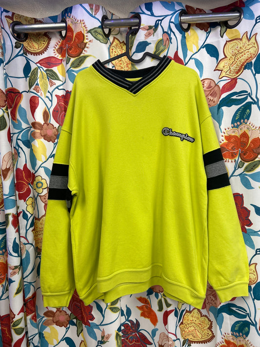 Champion neon yellow retro crewneck