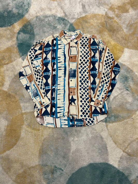 Blue and Brown Geometric Long Shirt