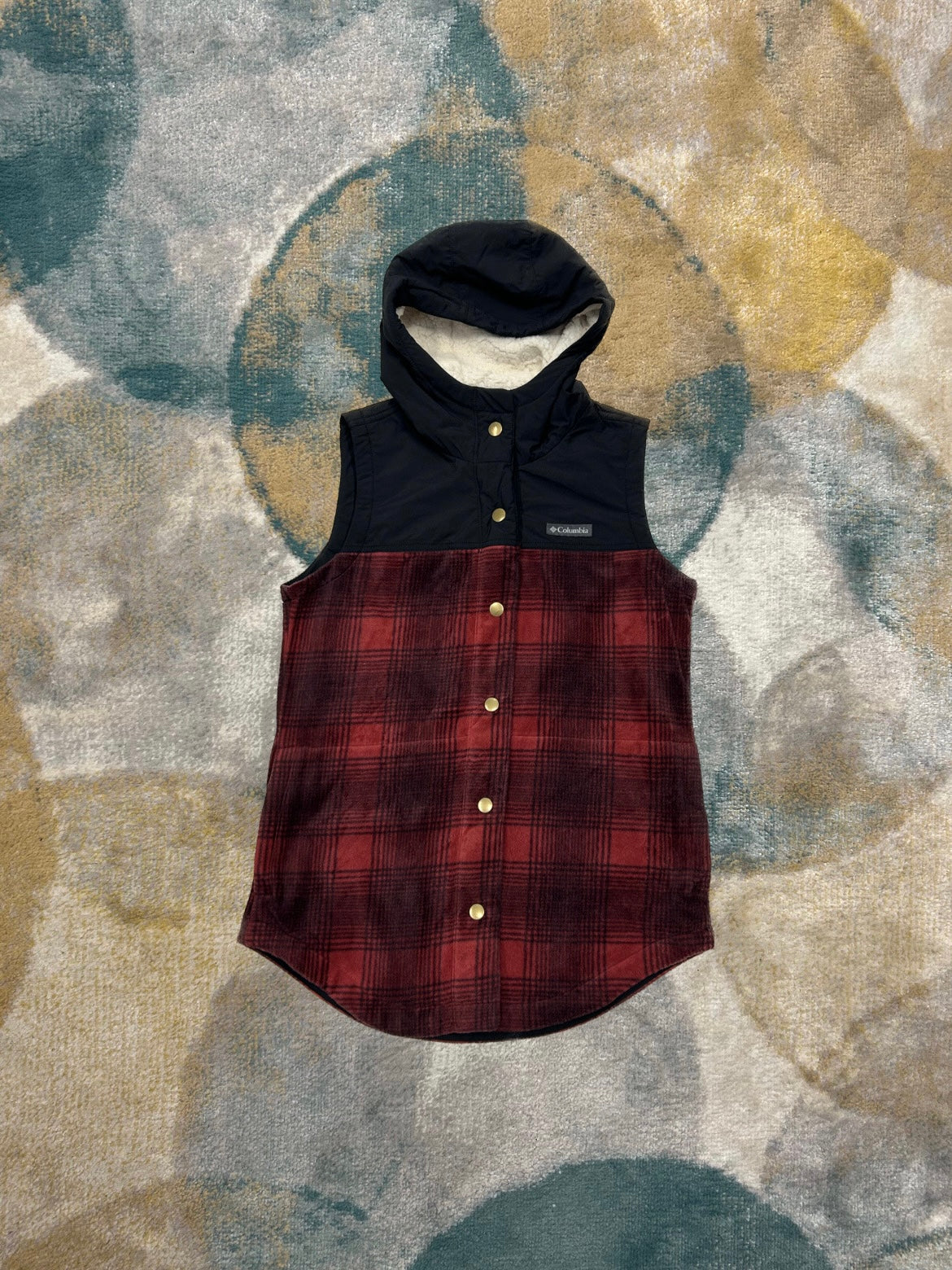 Columbia Checkered Red and Black Vest