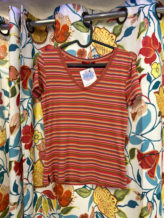 Y2k stripey red orange green pink top
