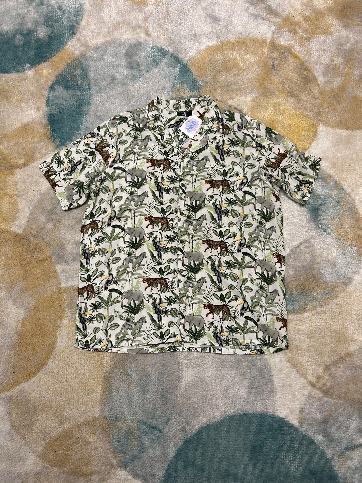 White animal jungle print cotton summer shirt