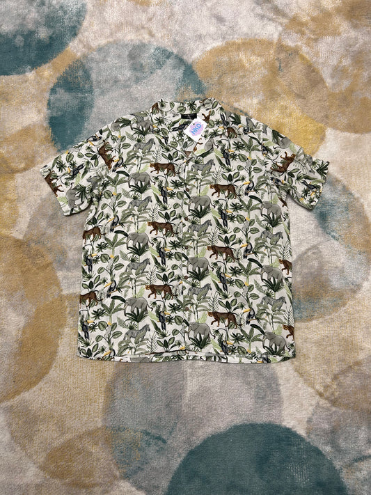 White animal jungle print cotton summer shirt