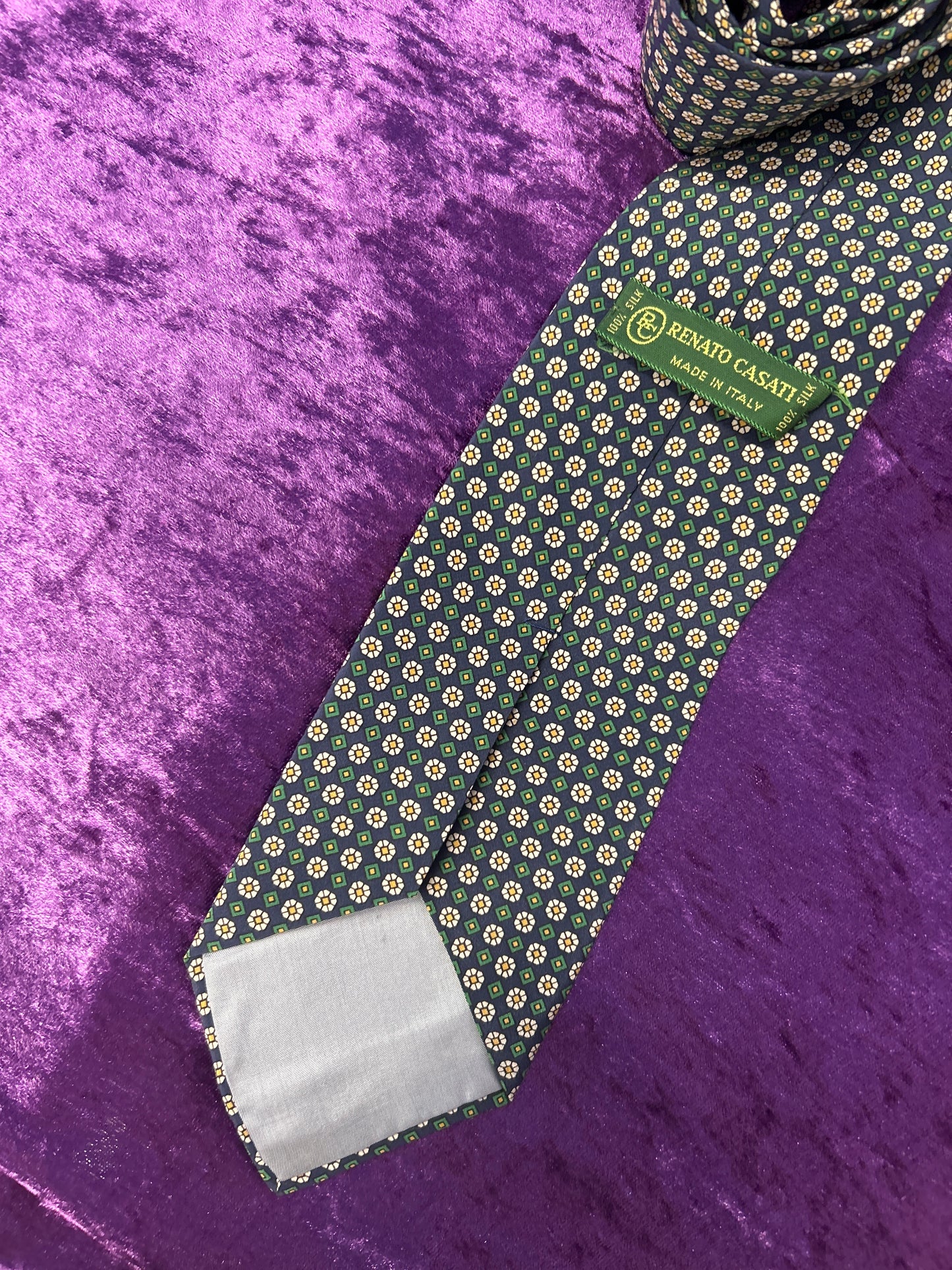 Blue and Green Floral Patterned Silk Tie