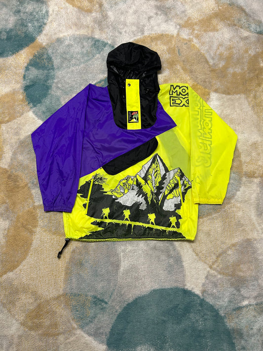 Retro neon green and purple Mongolian expedition windbreaker