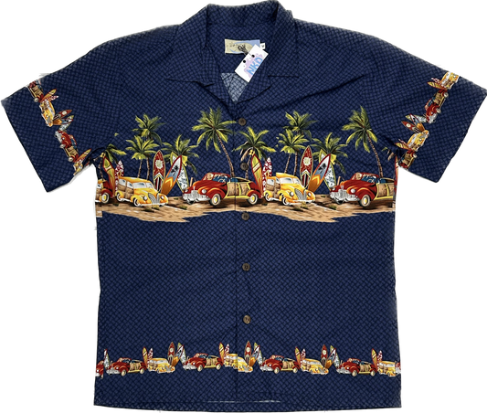Dark Blue Island Pattern Summer Shirt