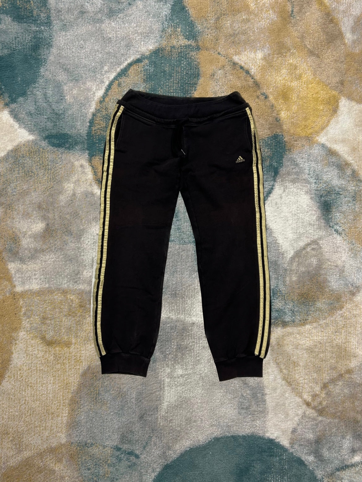 Adidas Black and Gold Trackpants *has discoloration*