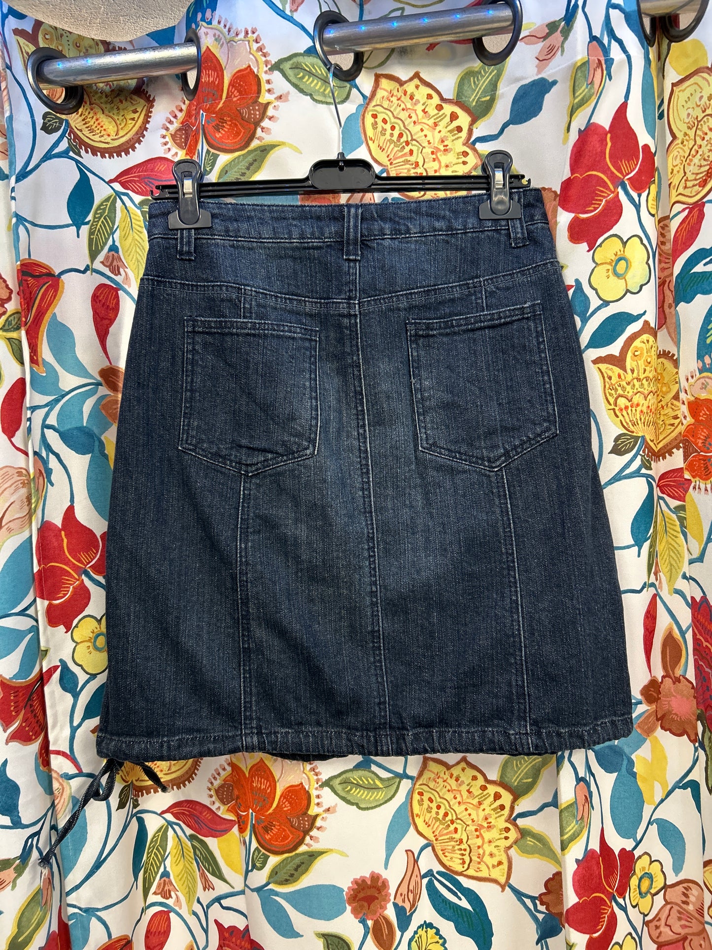 Y2K boysens dark denim midi skirt