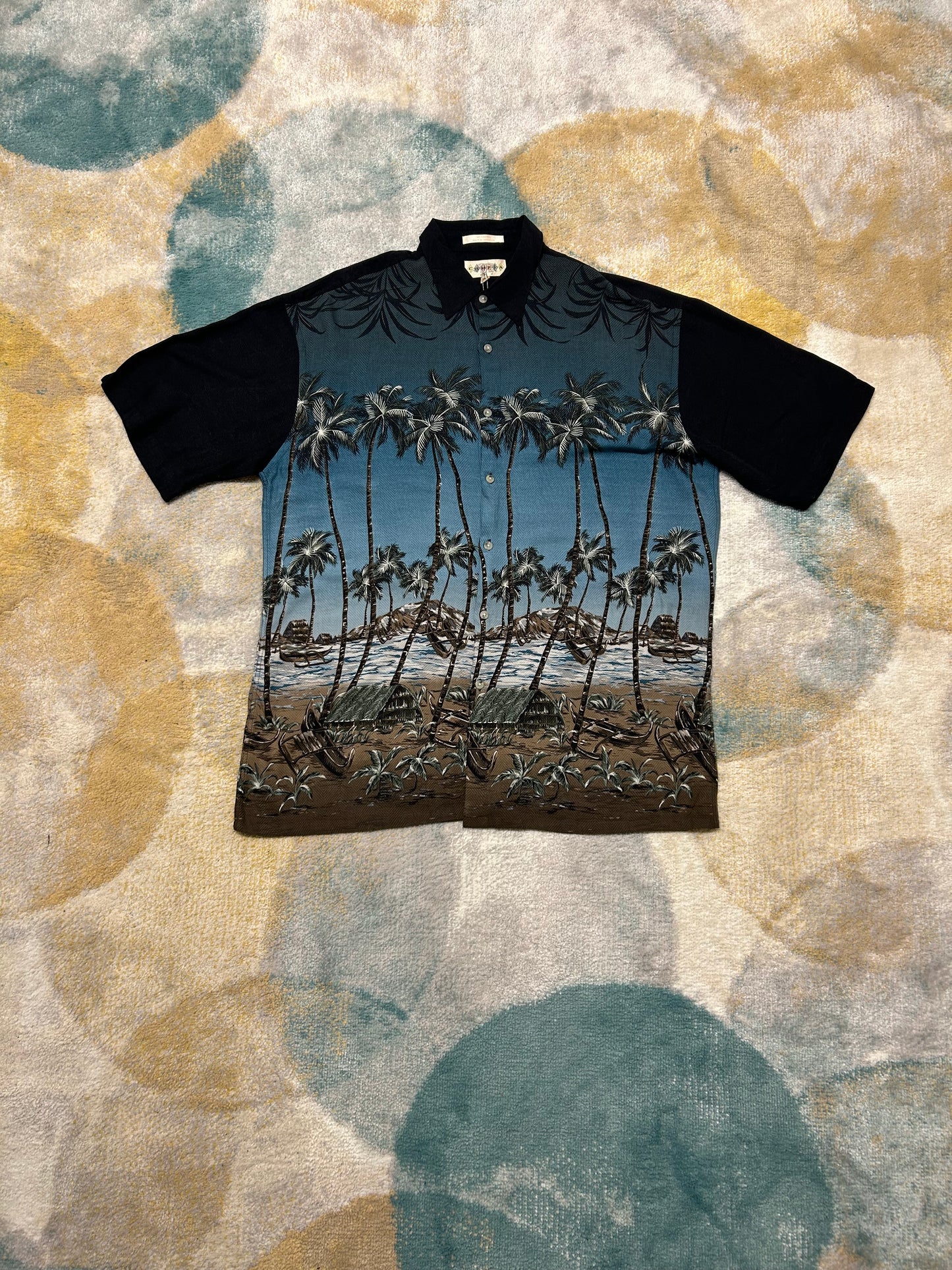 Black and dark blue sunset Palmtree vintage cotton shirt