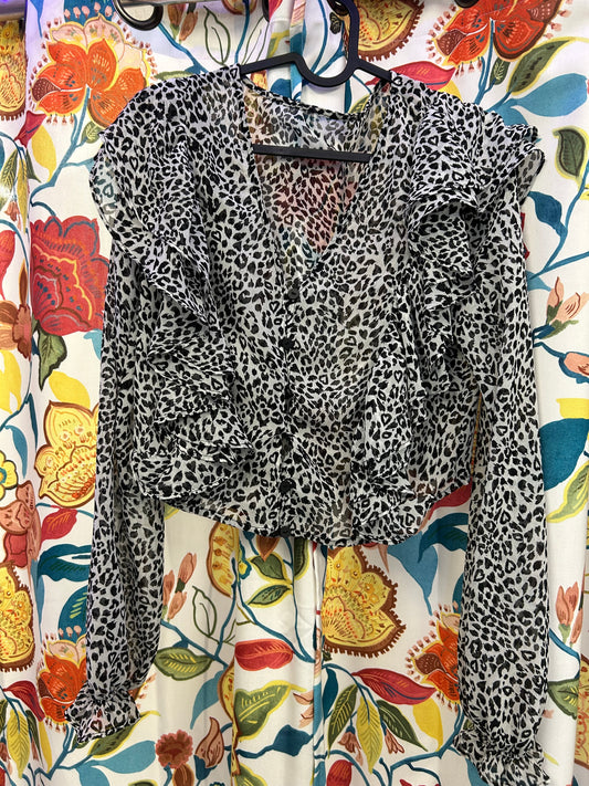 Y2k black and white leopar shirt
