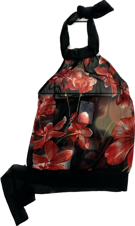 Floral Mesh See-Through Halter Top
