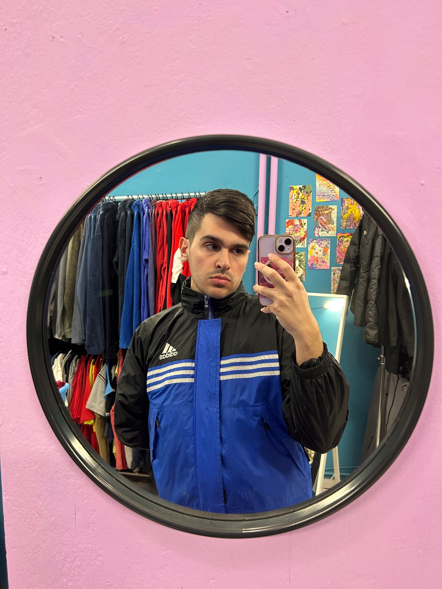 Adidas Blue and Black Retro Waterproof Windbreaker
