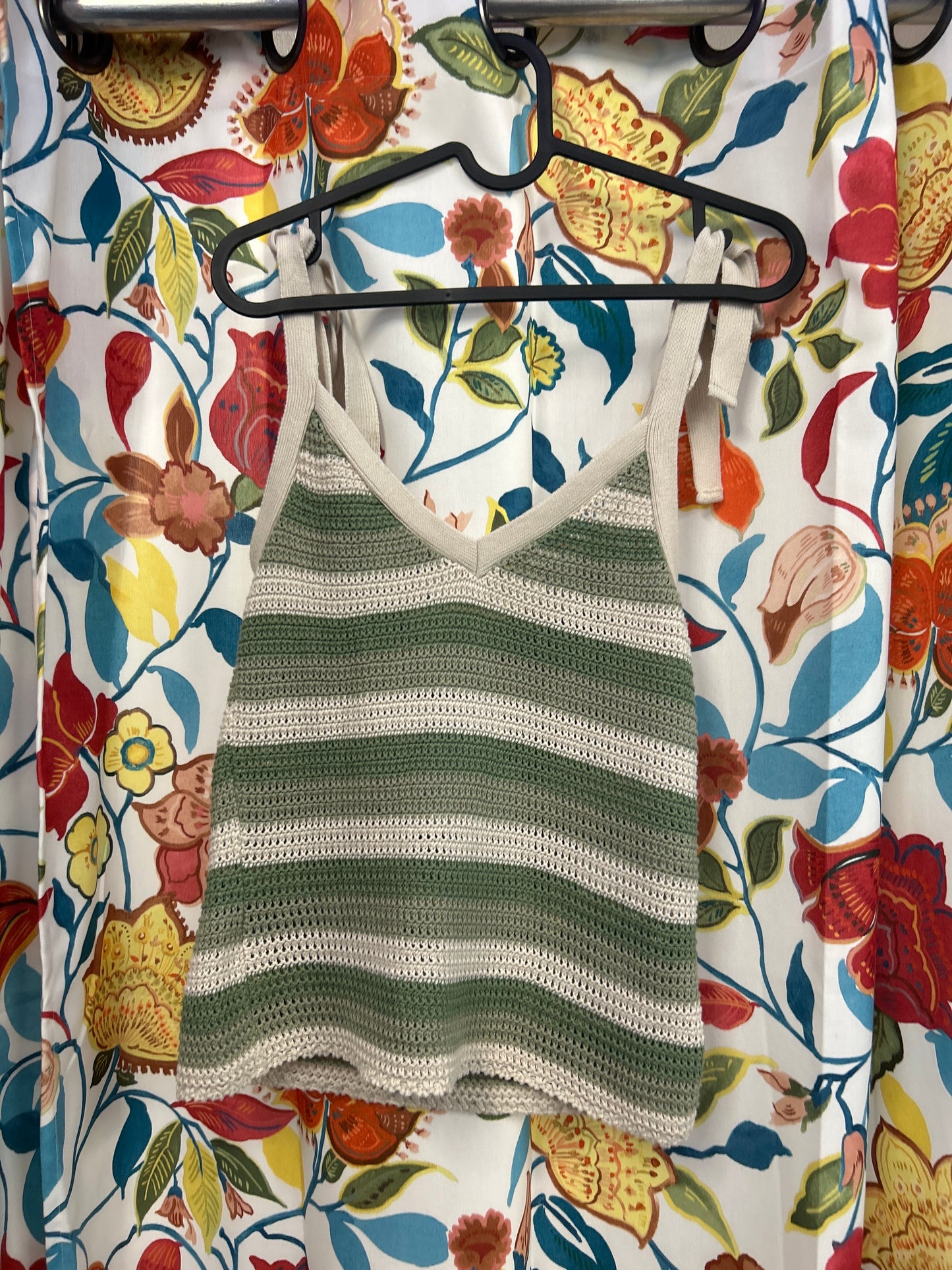 Y2k green and white stripey knit top