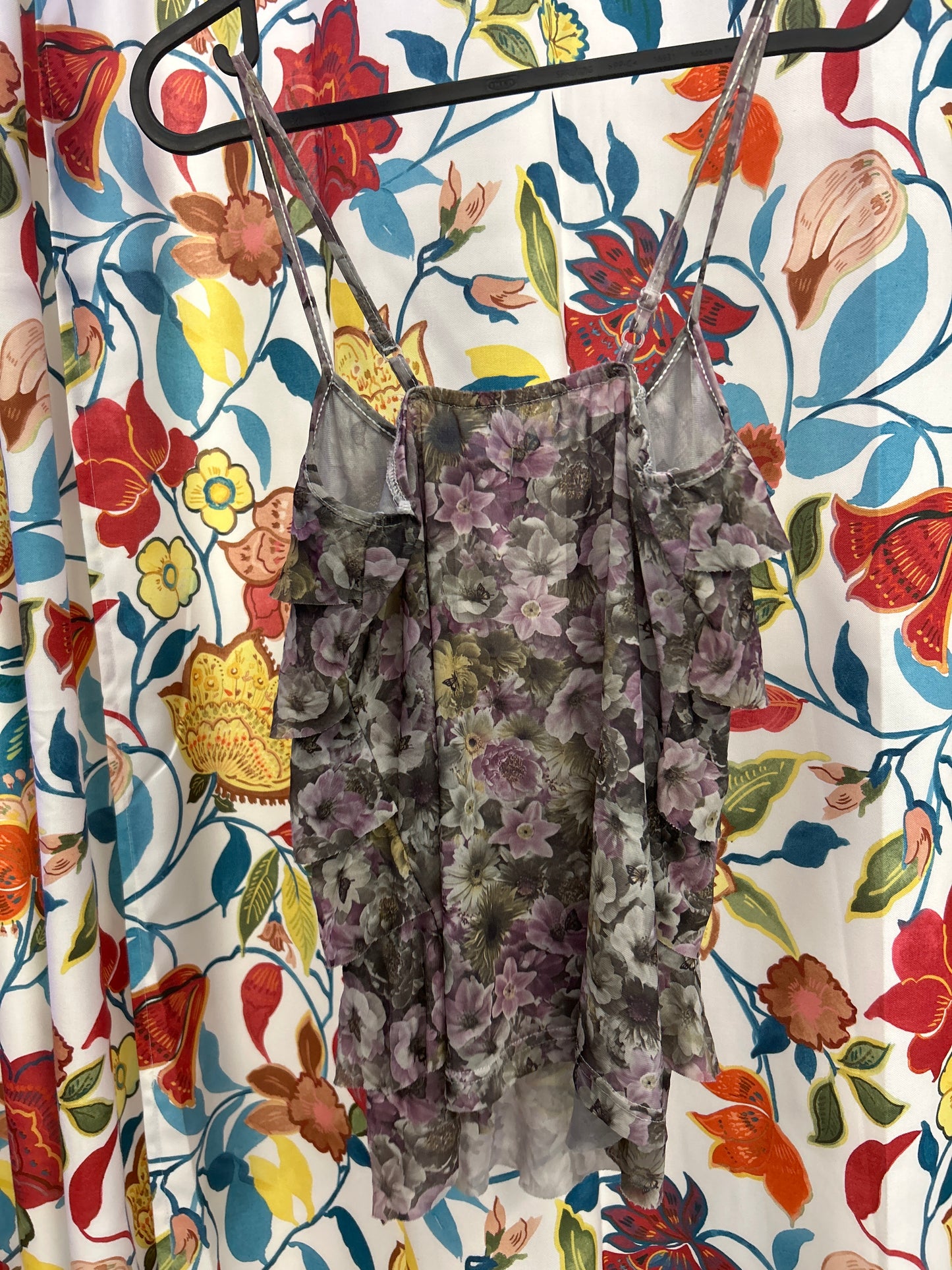Y2k purple floral fringe top