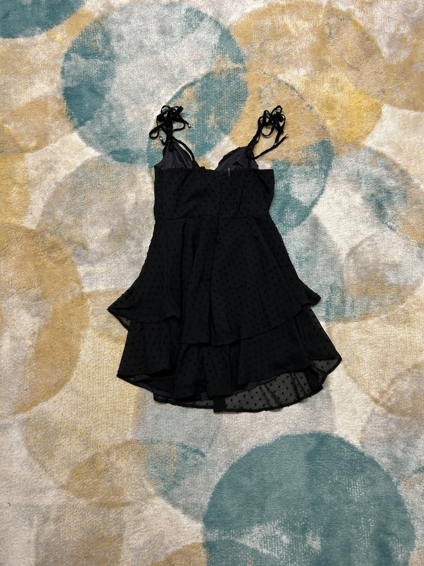 Black layered fringe short dress