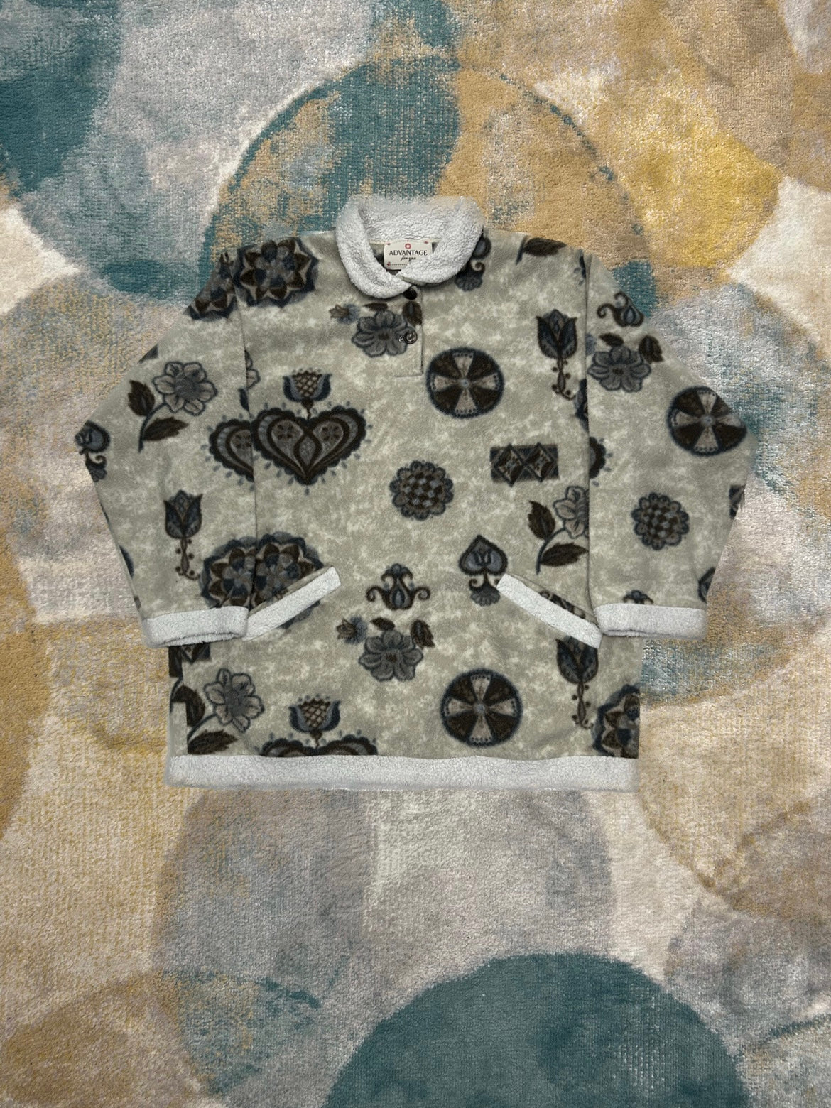 Beige and Brown Patterned Fleece Half-Zip