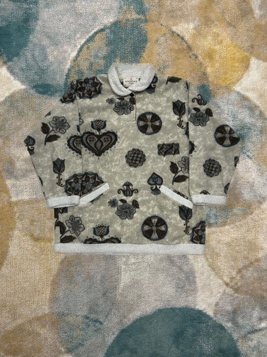 Beige and Brown Patterned Fleece Half-Zip