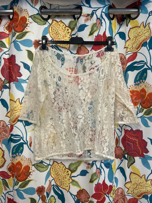 Y2k white lace top