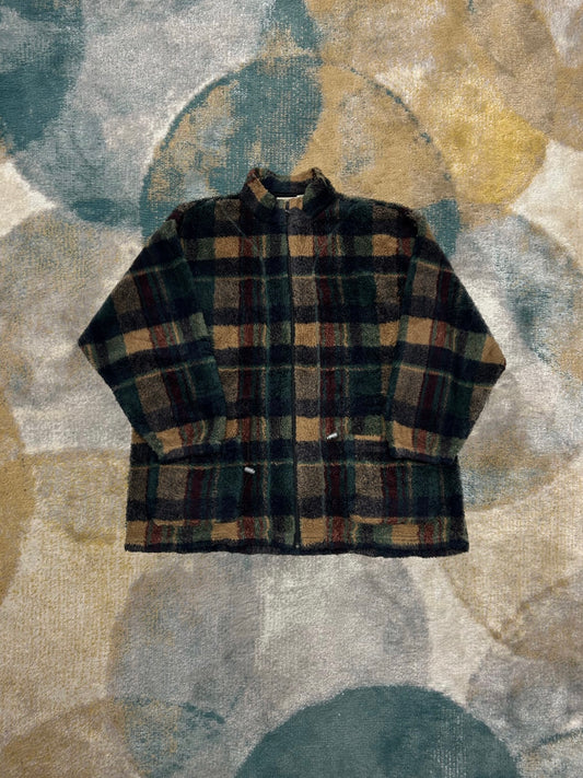 Brown and Green Checkered Retro Fluffy Fleece