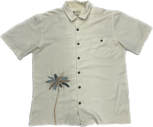 White Emboidered Palmtree Summer Shirt