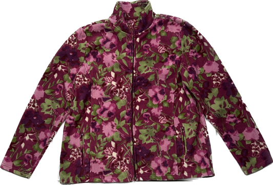Purple Pink and Green Floral Patterned Fleece Jacket