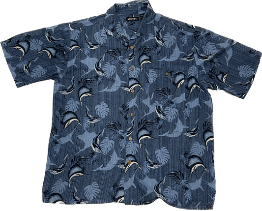 Dark Blue Fish Print Summer Shirt