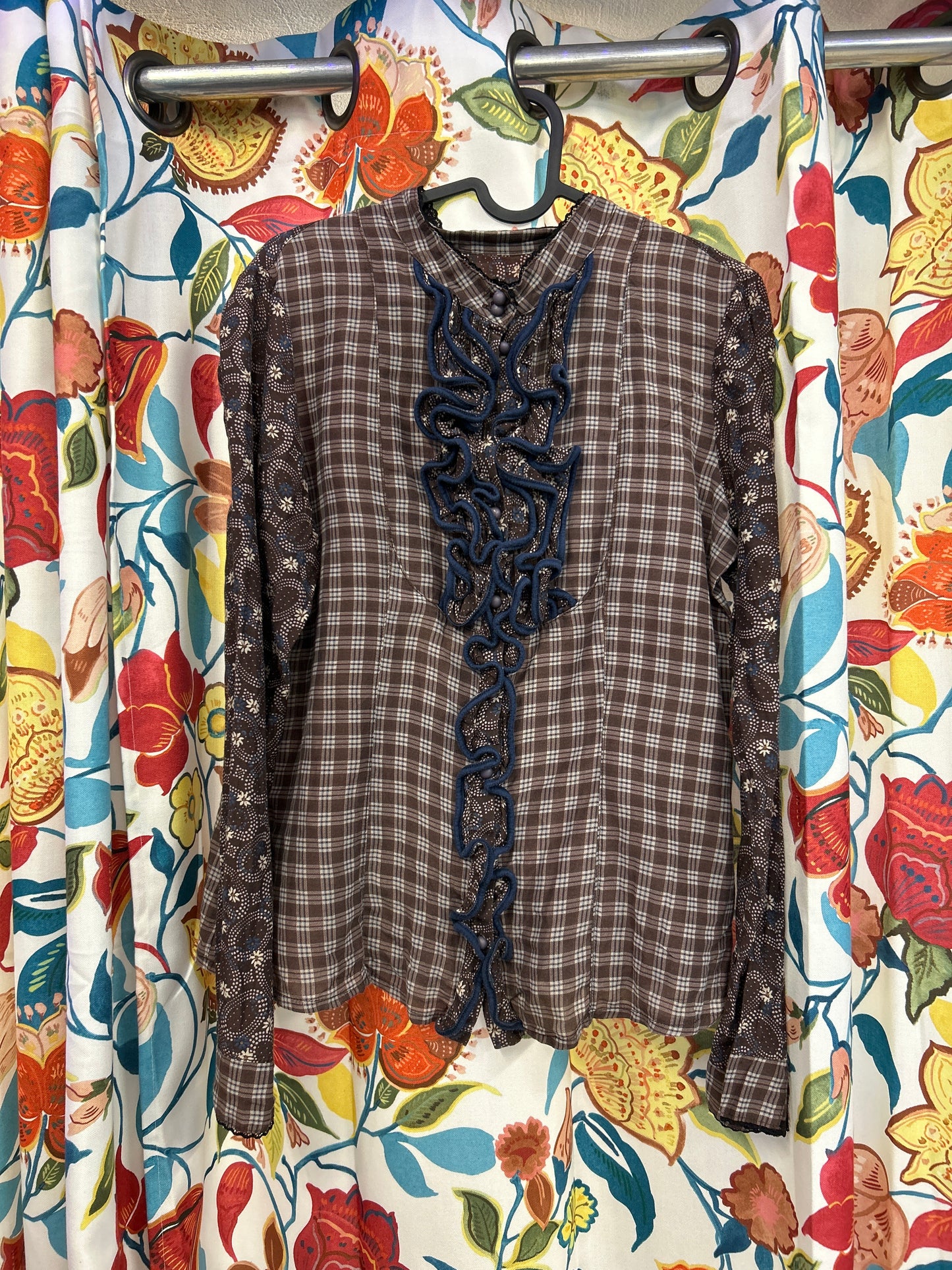 Y2k brown and blue crazy detailing shirt