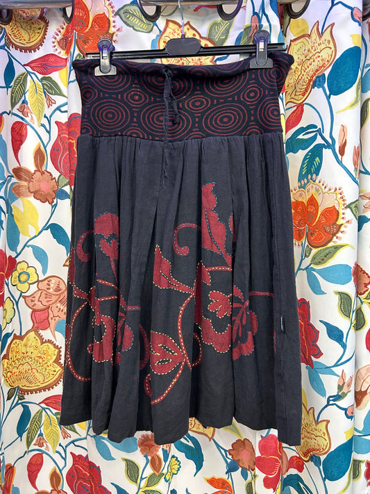 Y2k grey and red flower pattern midi skirt