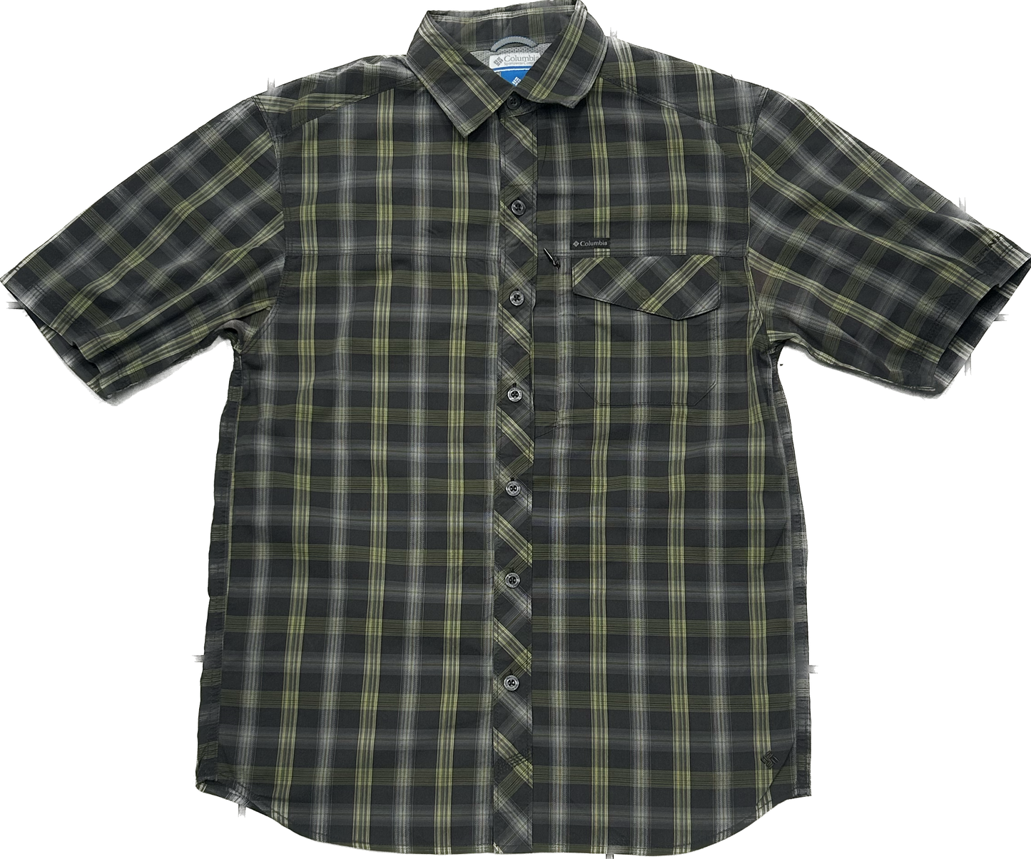 Columbia Dark Grey and Green Plaid Shirt