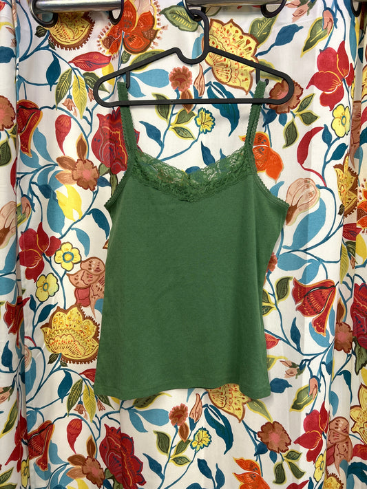 Y2k forest green top with lace