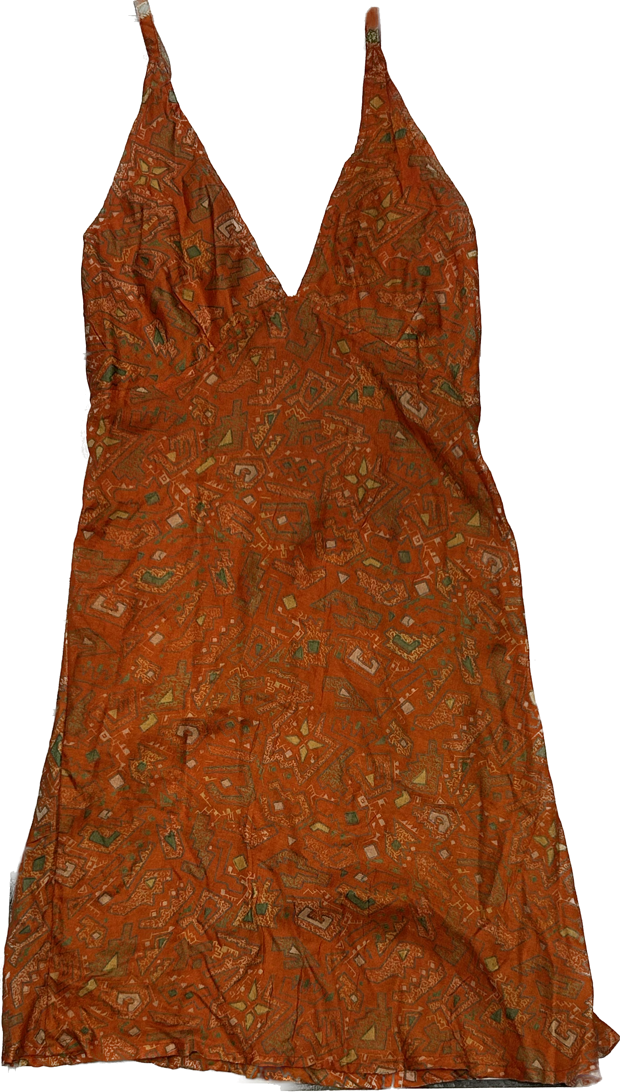 Orange retro silk patterned dress