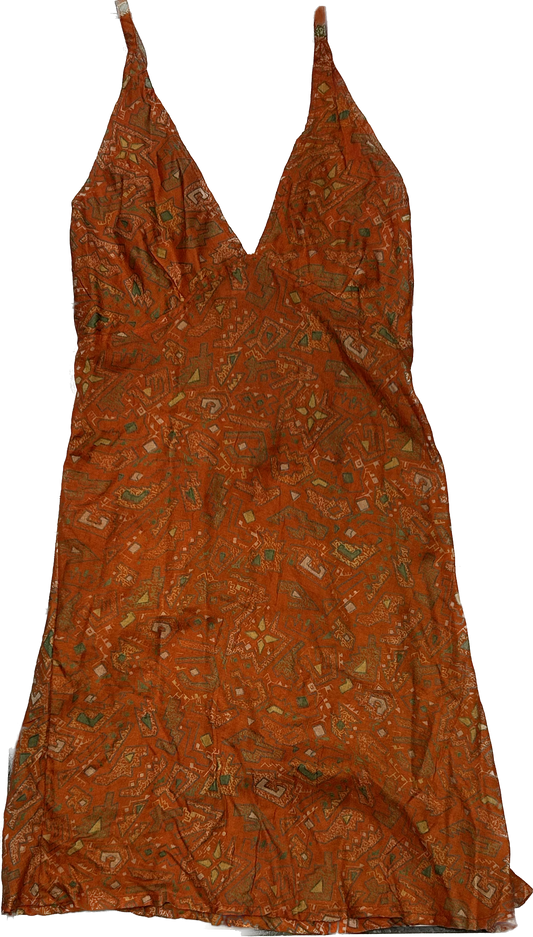 Orange retro silk patterned dress