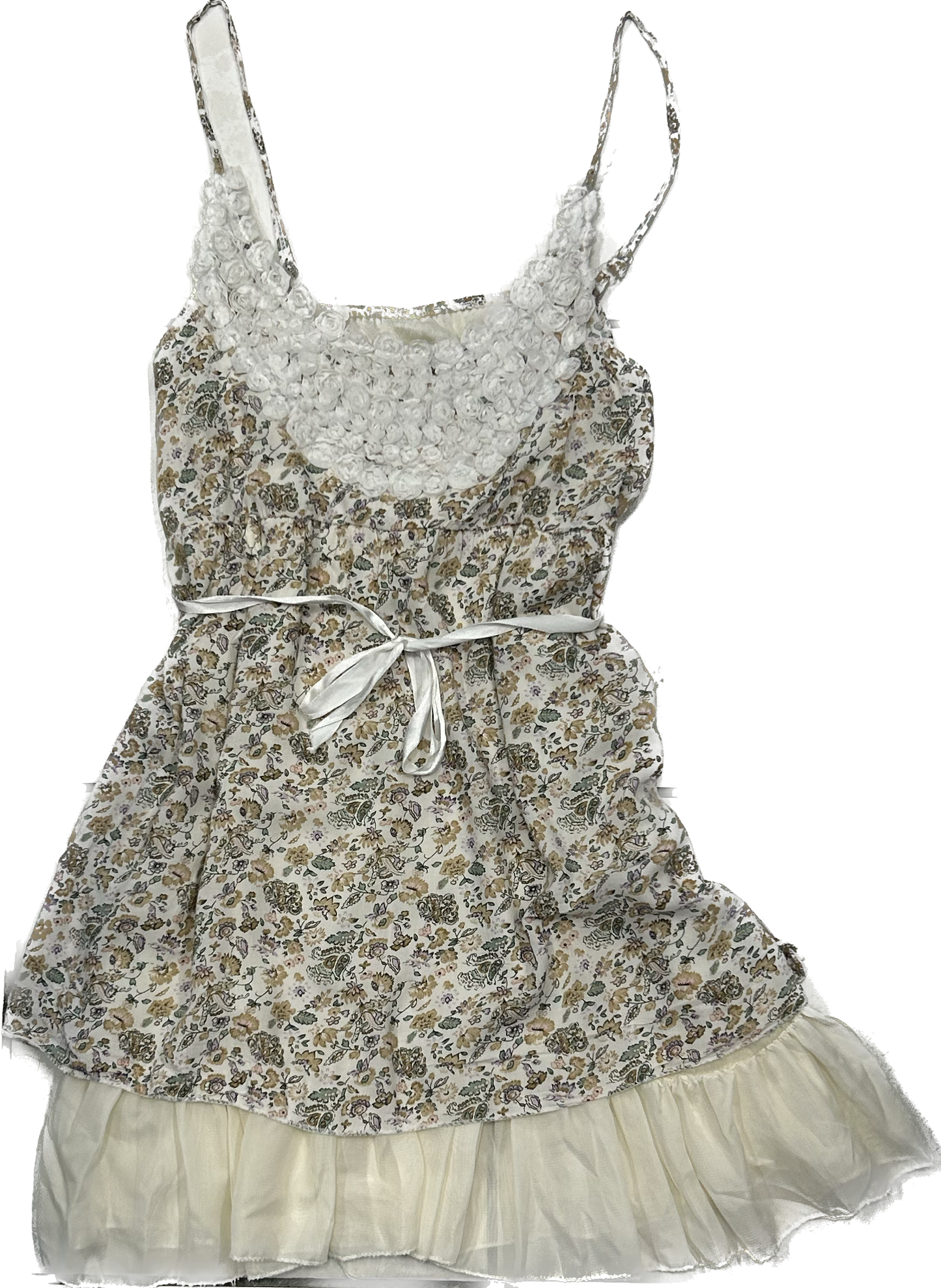 Cottage core patterned dress with lace detailing