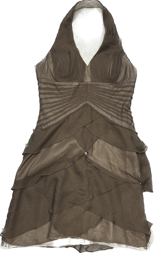 Brown sparkly fringe strapless dress