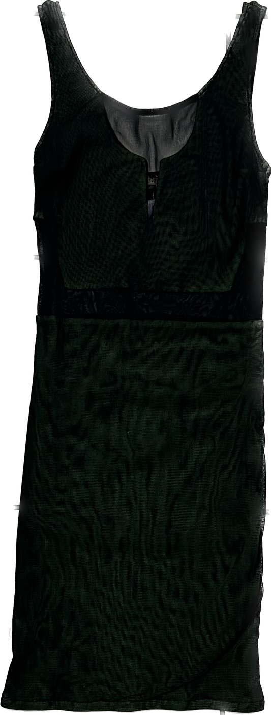 Black mesh and green dress