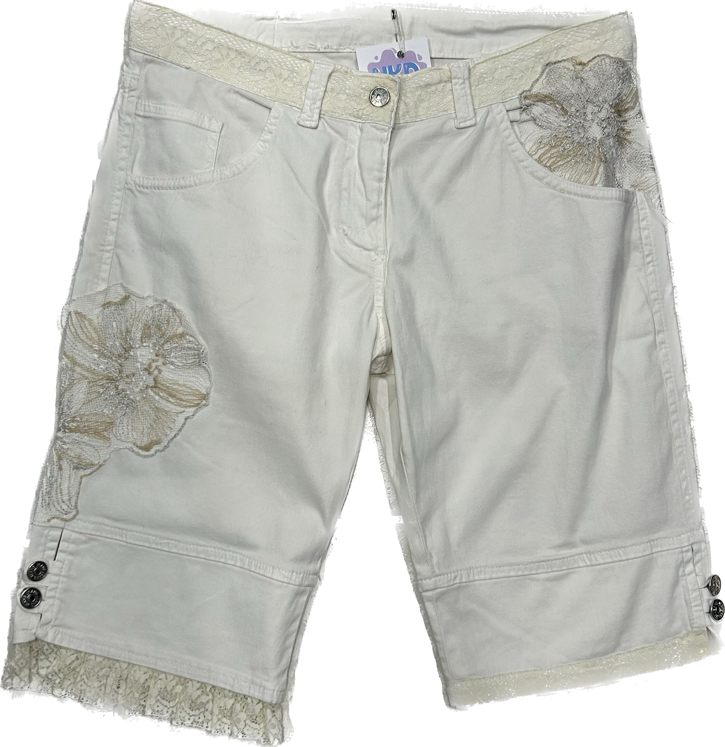 White Lace Vintage Capri Pants/Bermuda