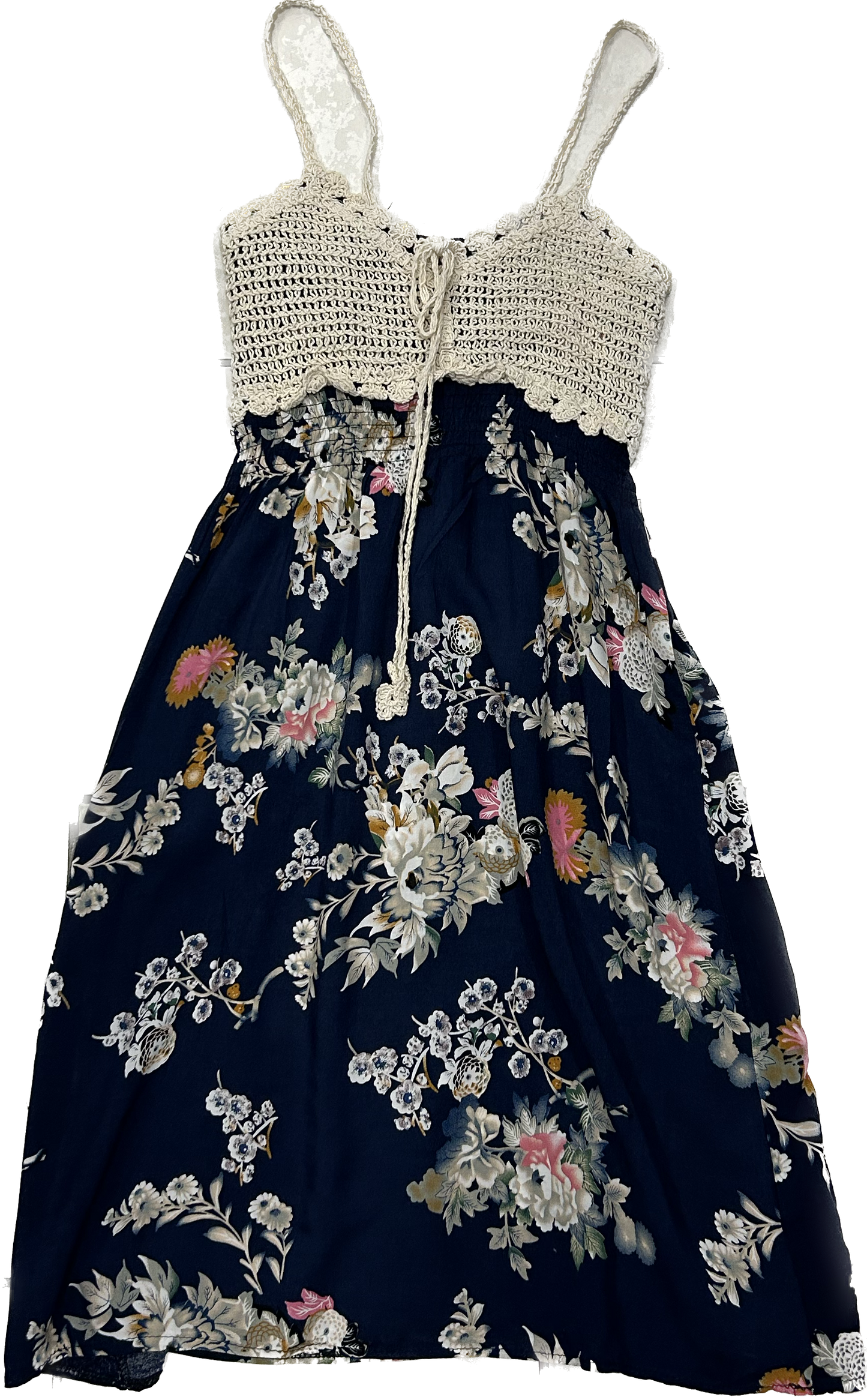 Dark Blue Floral and Knit Dress