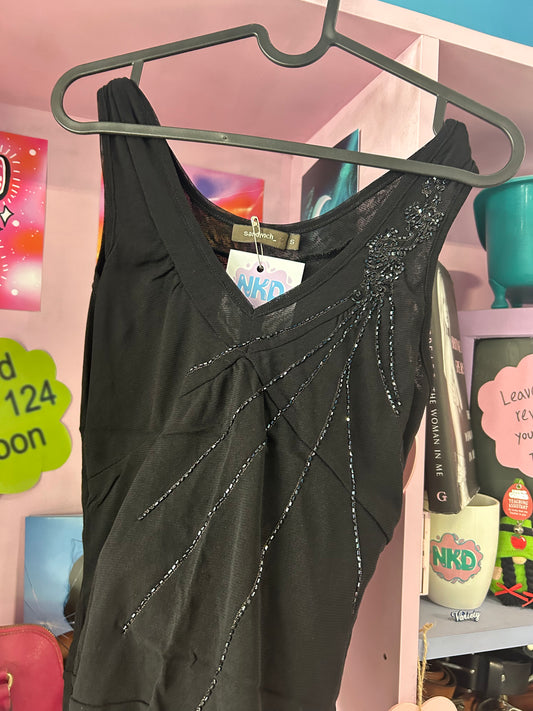 Black Tight-Fit Mesh and Sequins Top