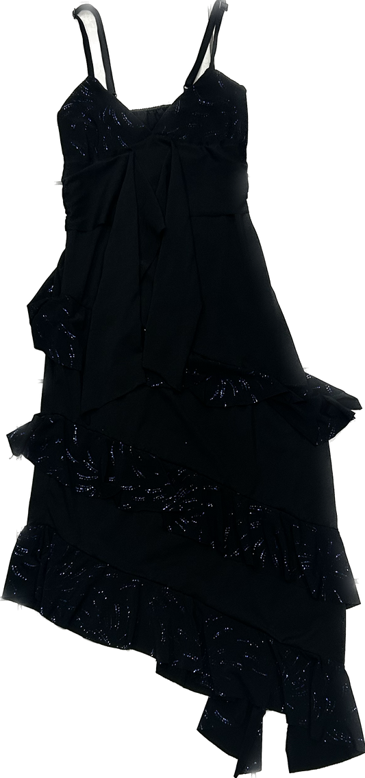 Black Assymetrical Dress with Blue Sequin